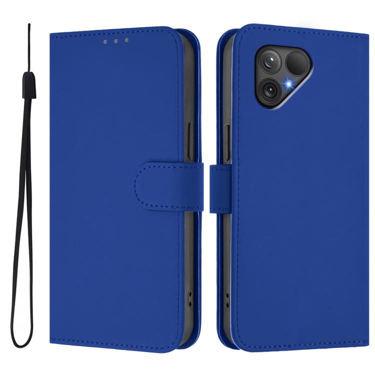 For Fairphone 5 Skin Feel Solid Color Leather Phone Case with Lanyard