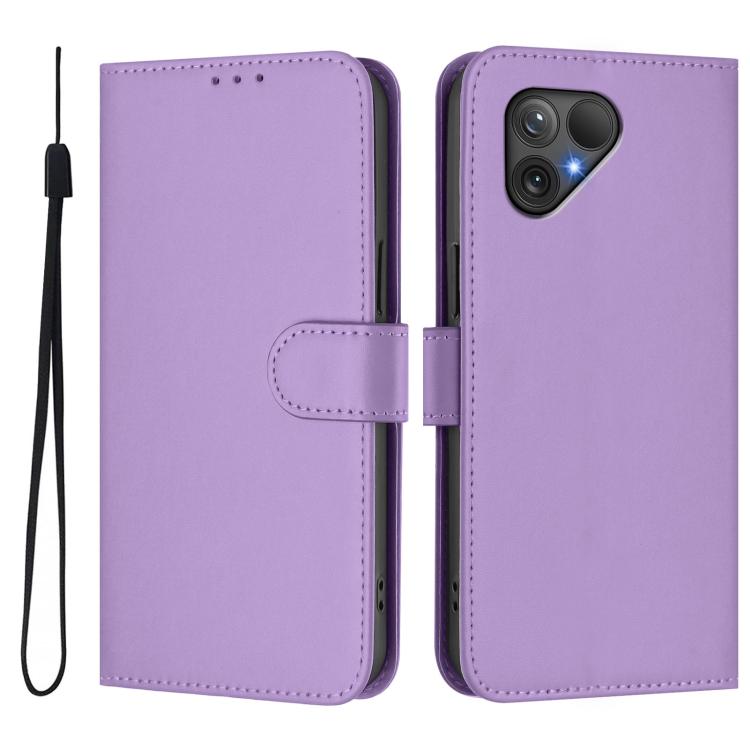 For Fairphone 5 Skin Feel Solid Color Leather Phone Case with Lanyard
