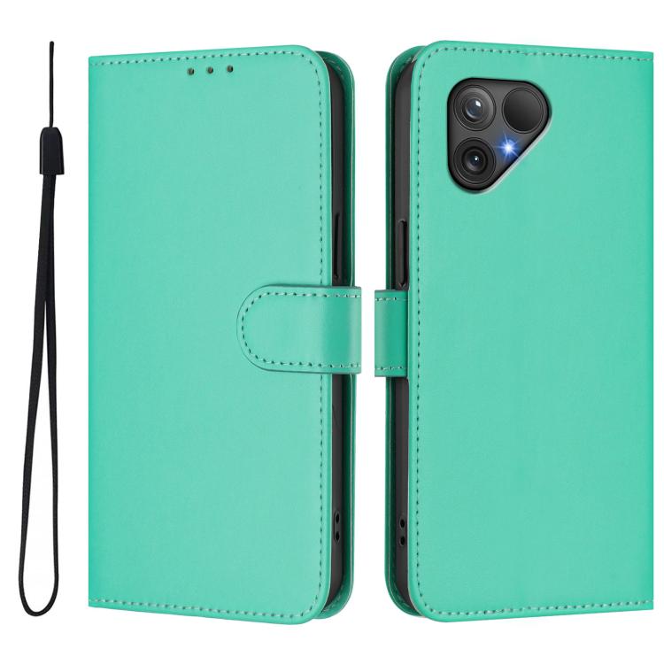 For Fairphone 5 Skin Feel Solid Color Leather Phone Case with Lanyard