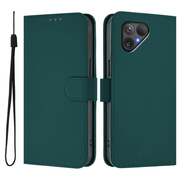For Fairphone 5 Skin Feel Solid Color Leather Phone Case with Lanyard