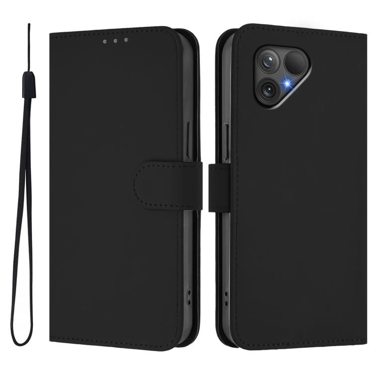 For Fairphone 5 Skin Feel Solid Color Leather Phone Case with Lanyard