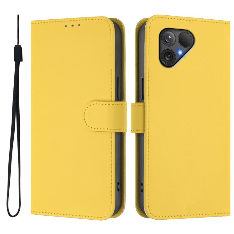 For Fairphone 5 Skin Feel Solid Color Leather Phone Case with Lanyard