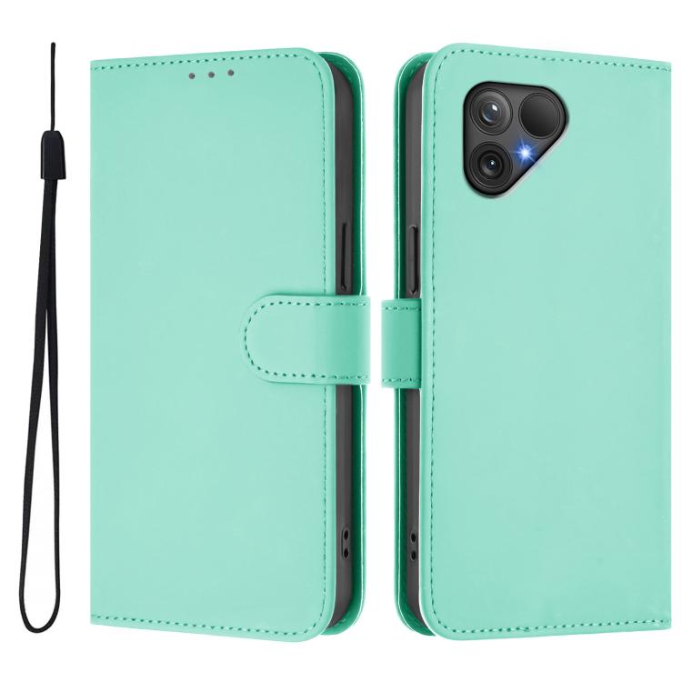 For Fairphone 5 Skin Feel Solid Color Leather Phone Case with Lanyard