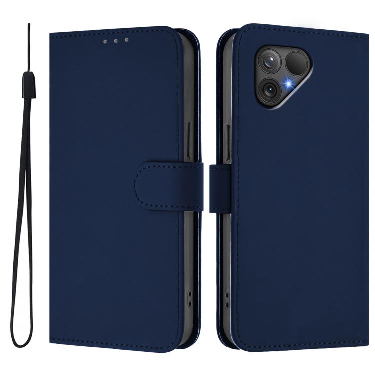For Fairphone 5 Skin Feel Solid Color Leather Phone Case with Lanyard