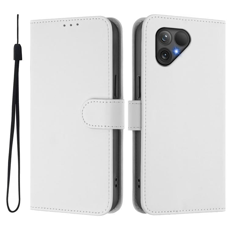 For Fairphone 5 Skin Feel Solid Color Leather Phone Case with Lanyard