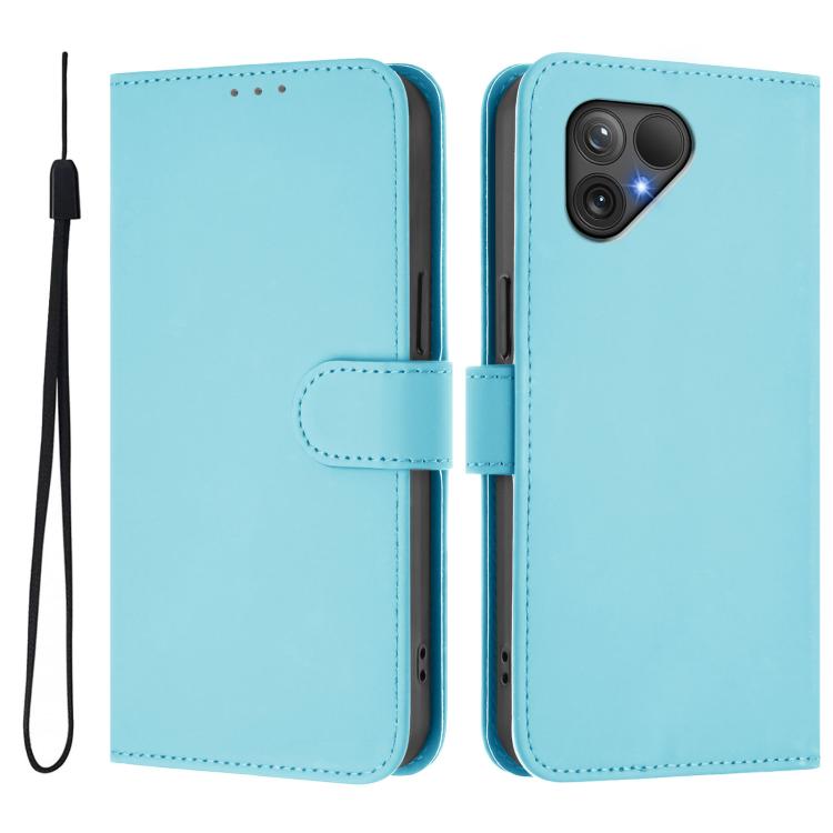 For Fairphone 5 Skin Feel Solid Color Leather Phone Case with Lanyard