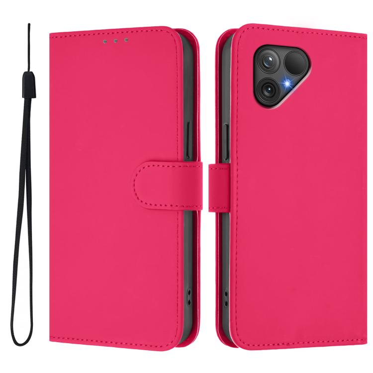 For Fairphone 5 Skin Feel Solid Color Leather Phone Case with Lanyard