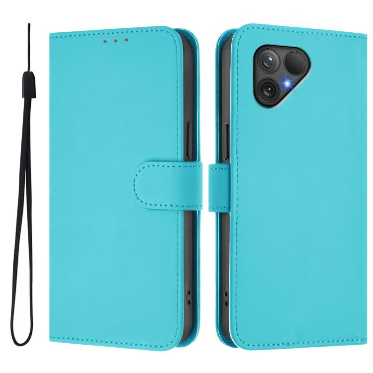 For Fairphone 5 Skin Feel Solid Color Leather Phone Case with Lanyard