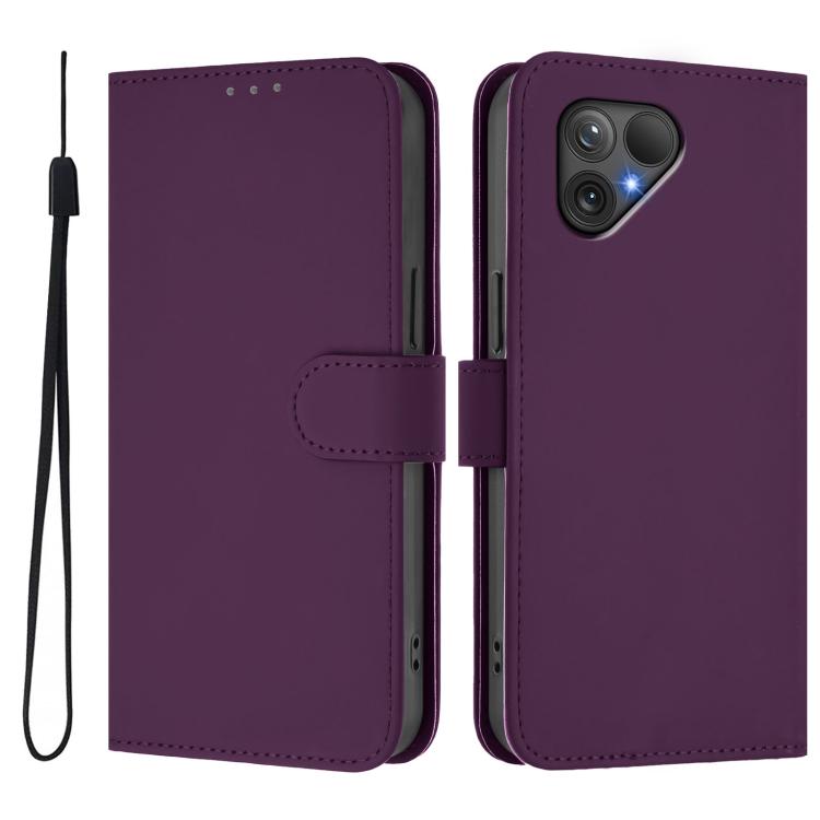 For Fairphone 5 Skin Feel Solid Color Leather Phone Case with Lanyard
