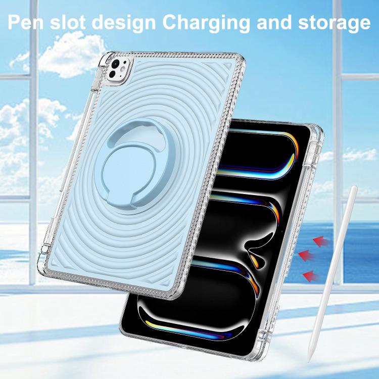 For iPad Pro 11 2025 / 2024 Wave Texture Rotating Holder Tablet Case with Pen Slot