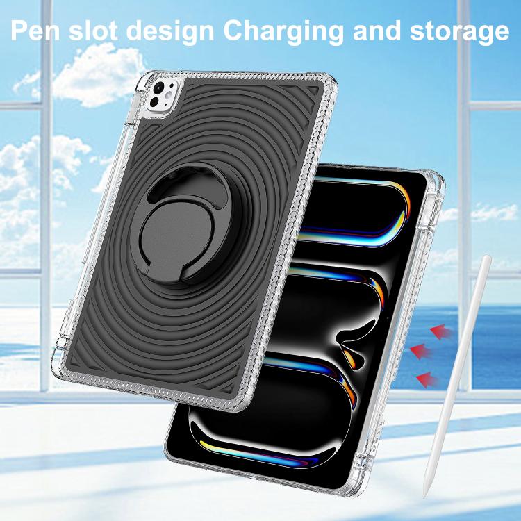 For iPad Pro 11 2025 / 2024 Wave Texture Rotating Holder Tablet Case with Pen Slot