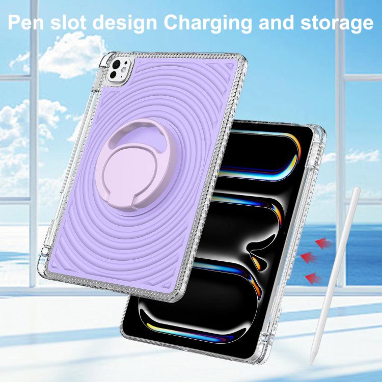 For iPad Pro 11 2025 / 2024 Wave Texture Rotating Holder Tablet Case with Pen Slot