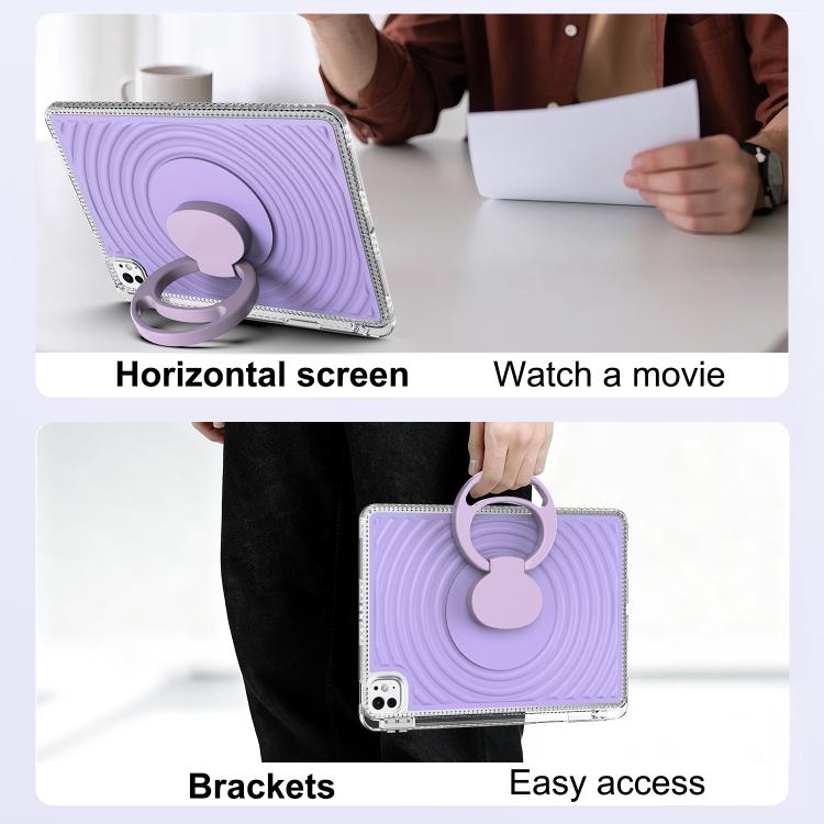 For iPad Pro 11 2025 / 2024 Wave Texture Rotating Holder Tablet Case with Pen Slot