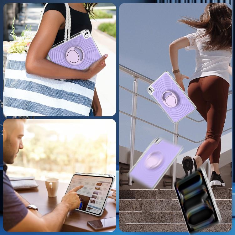 For iPad Pro 11 2025 / 2024 Wave Texture Rotating Holder Tablet Case with Pen Slot