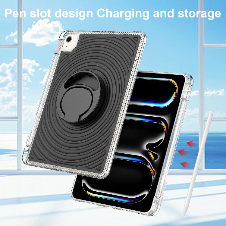 For iPad Air 11 2026 / 2025 / 2024 Wave Texture Rotating Holder Tablet Case with Pen Slot