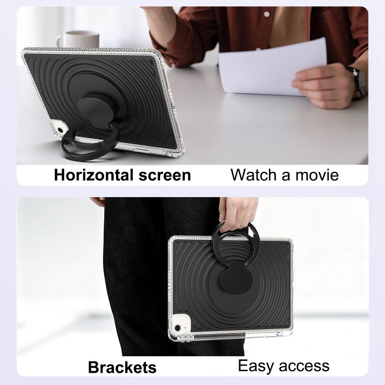 For iPad Air 11 2026 / 2025 / 2024 Wave Texture Rotating Holder Tablet Case with Pen Slot