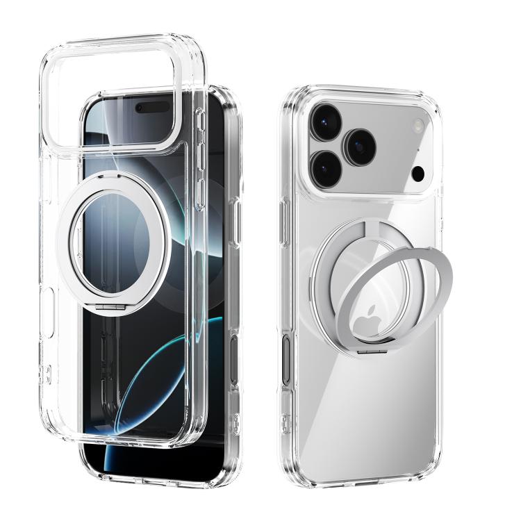 For iPhone 17 Pro Max ABEEL MagSafe Q-LUCK Pivot Bracket Transparent Phone Case