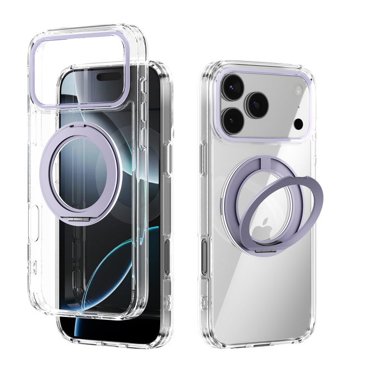 For iPhone 17 Pro Max ABEEL MagSafe Q-LUCK Pivot Bracket Transparent Phone Case