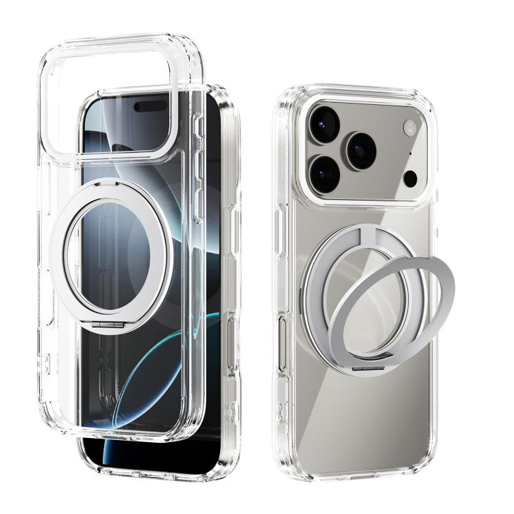 For iPhone 17 Pro ABEEL MagSafe Q-LUCK Pivot Bracket Transparent Phone Case