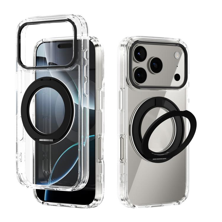 For iPhone 17 Pro ABEEL MagSafe Q-LUCK Pivot Bracket Transparent Phone Case
