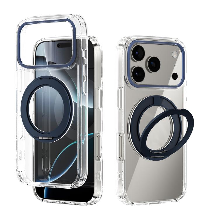 For iPhone 17 Pro ABEEL MagSafe Q-LUCK Pivot Bracket Transparent Phone Case
