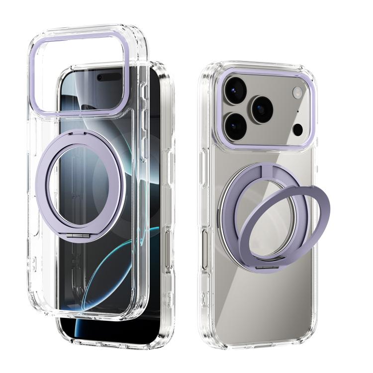 For iPhone 17 Pro ABEEL MagSafe Q-LUCK Pivot Bracket Transparent Phone Case