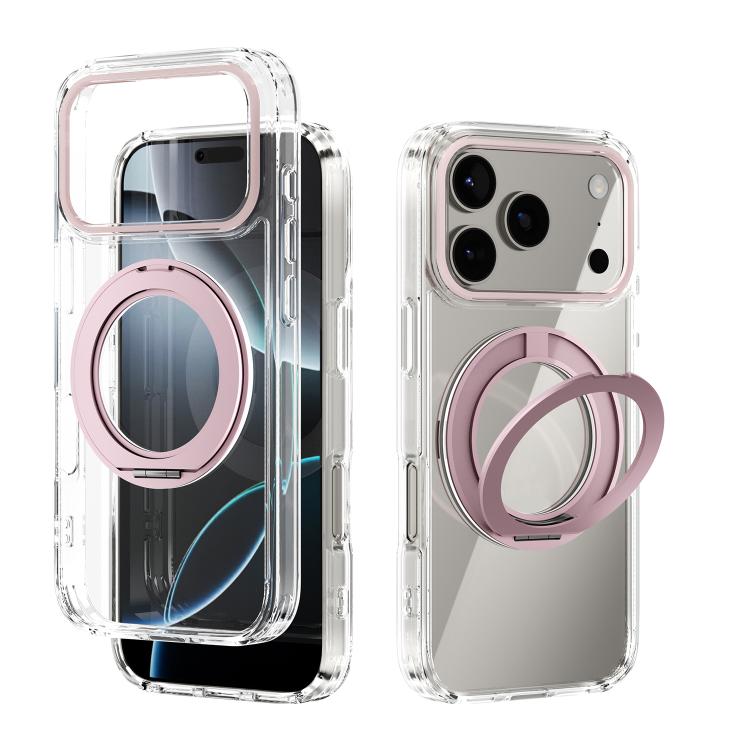 For iPhone 17 Pro ABEEL MagSafe Q-LUCK Pivot Bracket Transparent Phone Case