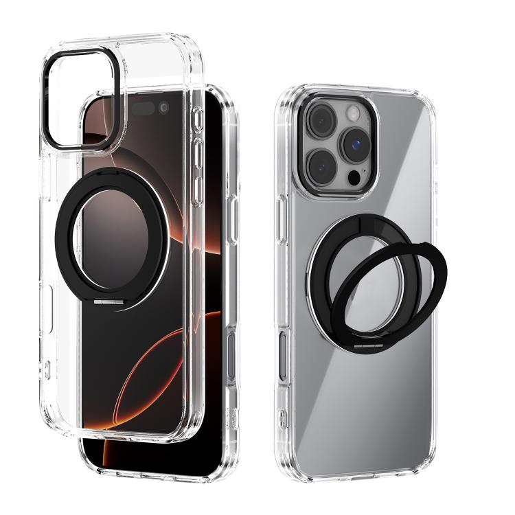 For iPhone 16 Pro Max ABEEL MagSafe Q-LUCK Pivot Bracket Transparent Phone Case