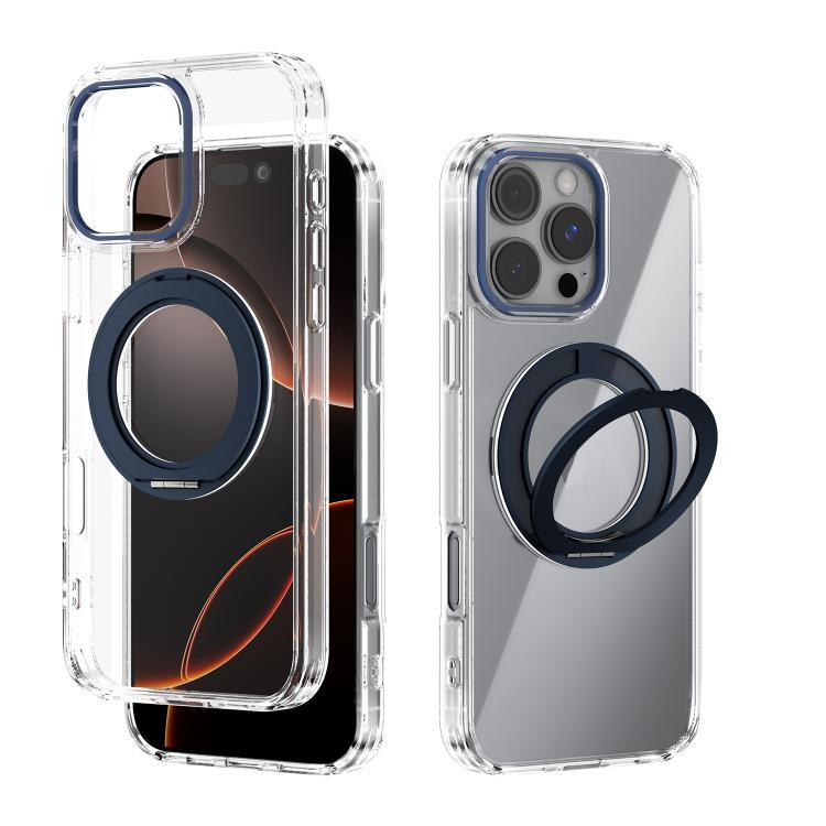 For iPhone 16 Pro Max ABEEL MagSafe Q-LUCK Pivot Bracket Transparent Phone Case