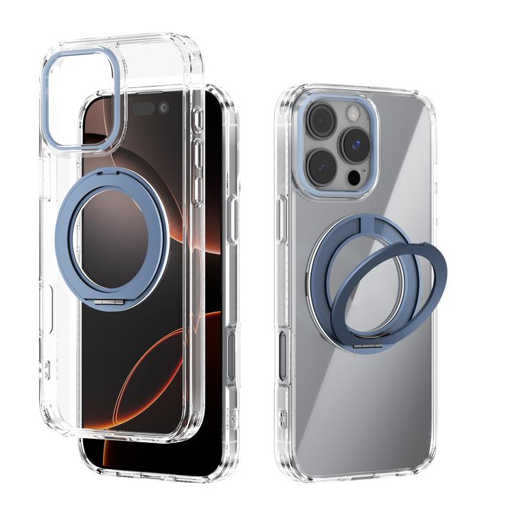 For iPhone 16 Pro Max ABEEL MagSafe Q-LUCK Pivot Bracket Transparent Phone Case