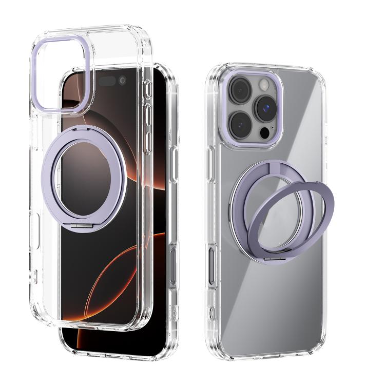 For iPhone 16 Pro Max ABEEL MagSafe Q-LUCK Pivot Bracket Transparent Phone Case
