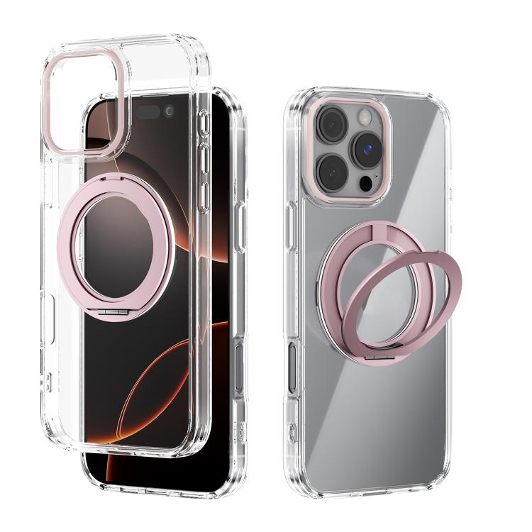 For iPhone 16 Pro Max ABEEL MagSafe Q-LUCK Pivot Bracket Transparent Phone Case