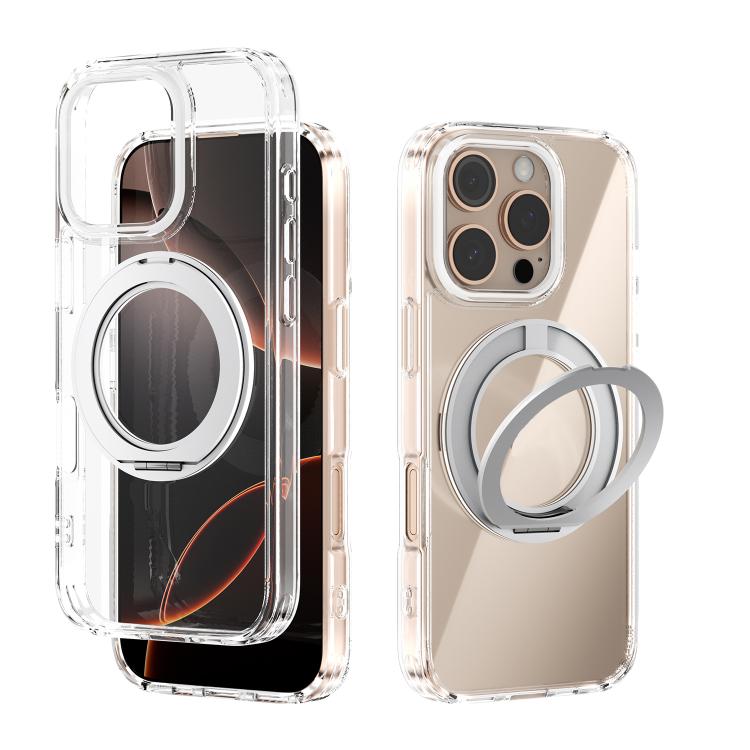 For iPhone 16 Pro ABEEL MagSafe Q-LUCK Pivot Bracket Transparent Phone Case