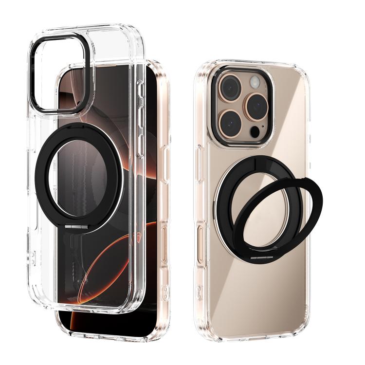 For iPhone 16 Pro ABEEL MagSafe Q-LUCK Pivot Bracket Transparent Phone Case