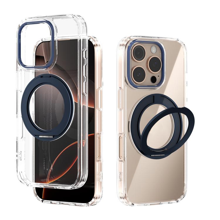 For iPhone 16 Pro ABEEL MagSafe Q-LUCK Pivot Bracket Transparent Phone Case