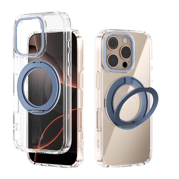 For iPhone 16 Pro ABEEL MagSafe Q-LUCK Pivot Bracket Transparent Phone Case
