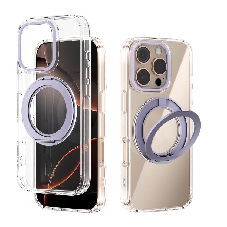 For iPhone 16 Pro ABEEL MagSafe Q-LUCK Pivot Bracket Transparent Phone Case
