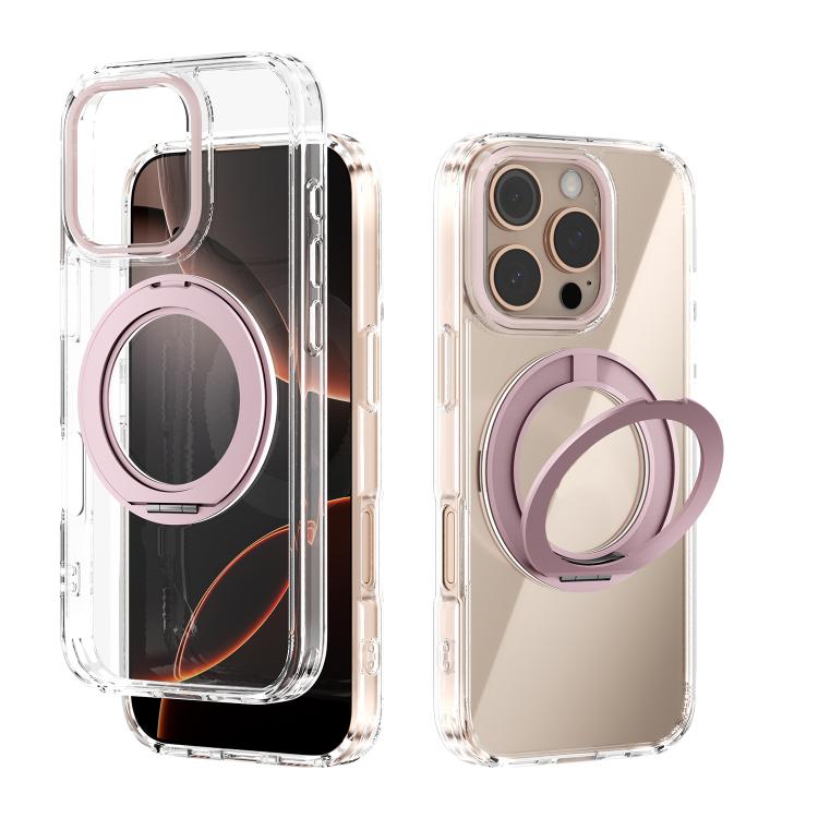 For iPhone 16 Pro ABEEL MagSafe Q-LUCK Pivot Bracket Transparent Phone Case