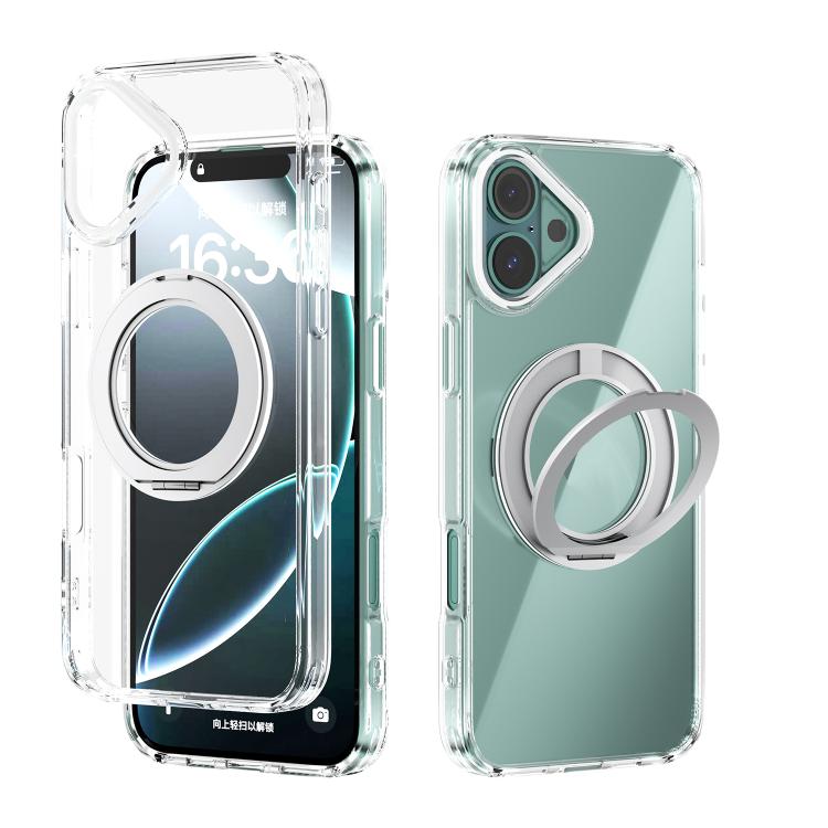 For iPhone 16 Plus ABEEL MagSafe Q-LUCK Pivot Bracket Transparent Phone Case