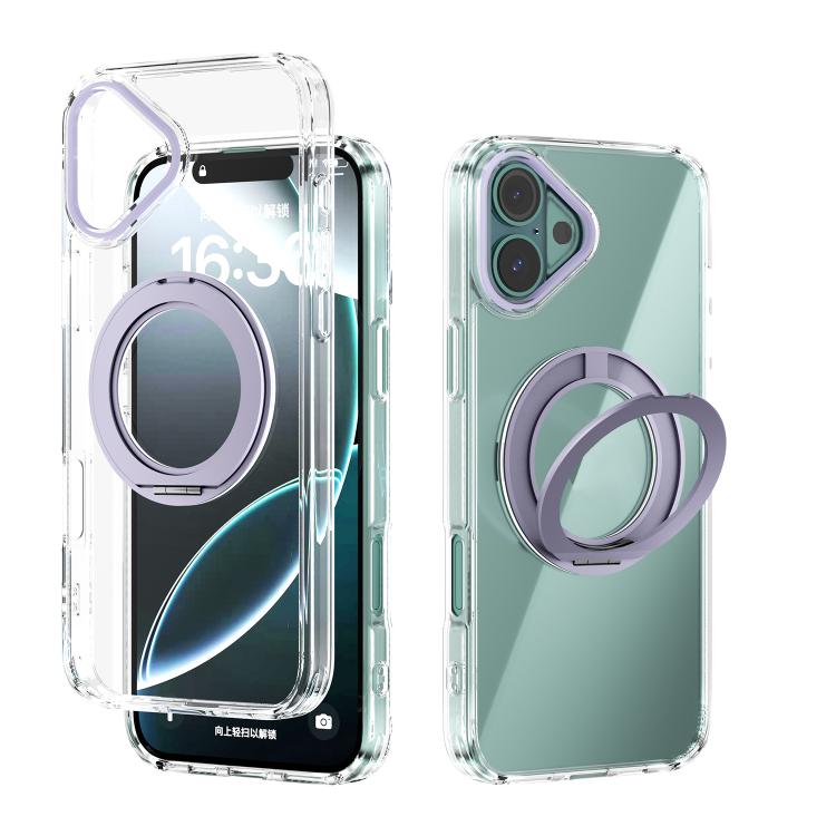 For iPhone 16 Plus ABEEL MagSafe Q-LUCK Pivot Bracket Transparent Phone Case