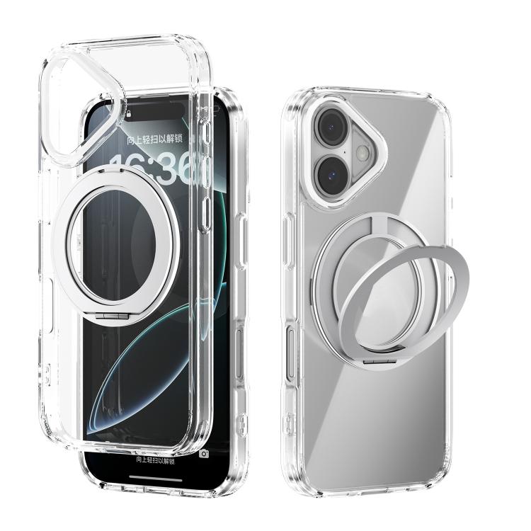 For iPhone 16 ABEEL MagSafe Q-LUCK Pivot Bracket Transparent Phone Case