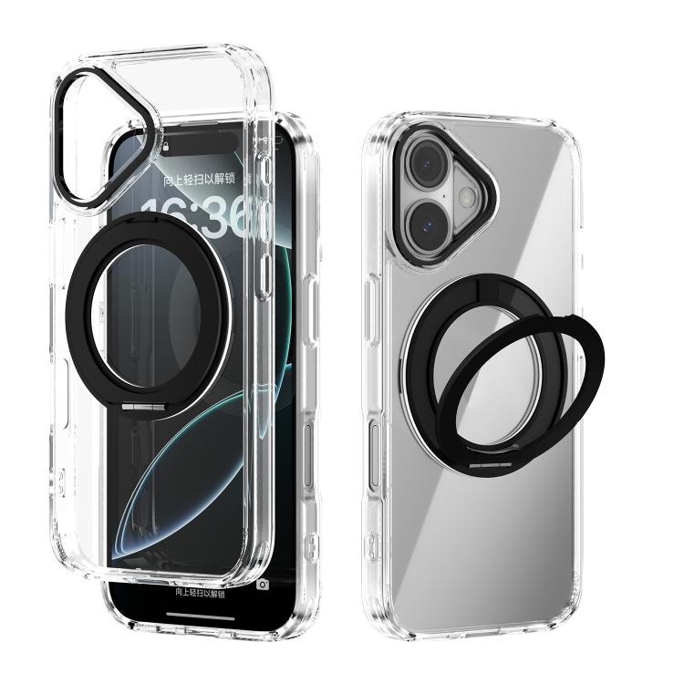 For iPhone 16 ABEEL MagSafe Q-LUCK Pivot Bracket Transparent Phone Case