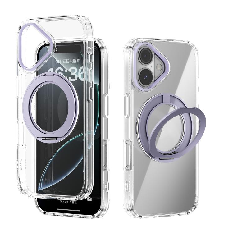For iPhone 16 ABEEL MagSafe Q-LUCK Pivot Bracket Transparent Phone Case