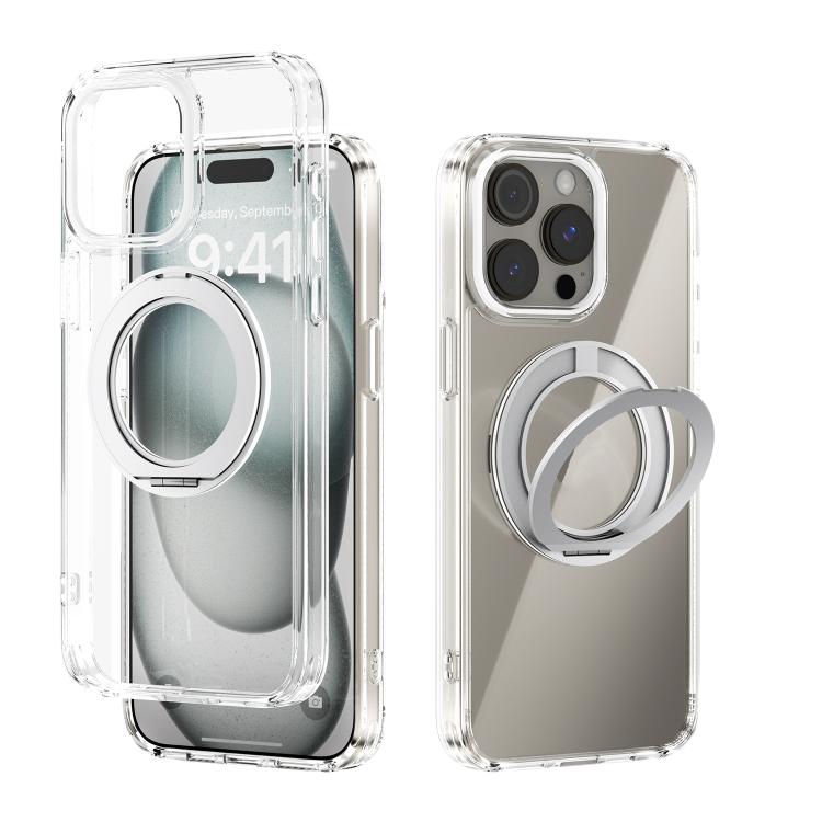 For iPhone 15 Pro Max ABEEL MagSafe Q-LUCK Pivot Bracket Transparent Phone Case
