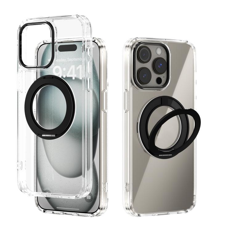 For iPhone 15 Pro Max ABEEL MagSafe Q-LUCK Pivot Bracket Transparent Phone Case
