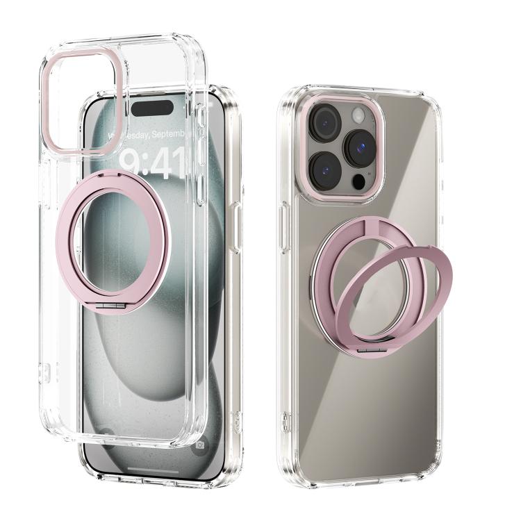 For iPhone 15 Pro Max ABEEL MagSafe Q-LUCK Pivot Bracket Transparent Phone Case