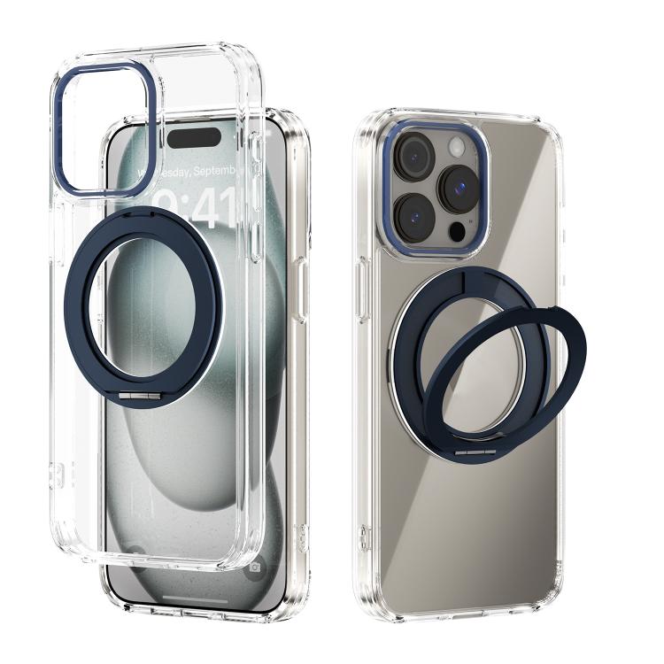 For iPhone 15 Pro ABEEL MagSafe Q-LUCK Pivot Bracket Transparent Phone Case
