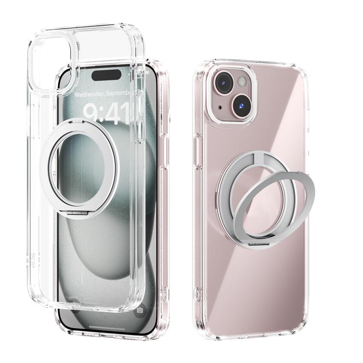 For iPhone 15 Plus ABEEL MagSafe Q-LUCK Pivot Bracket Transparent Phone Case