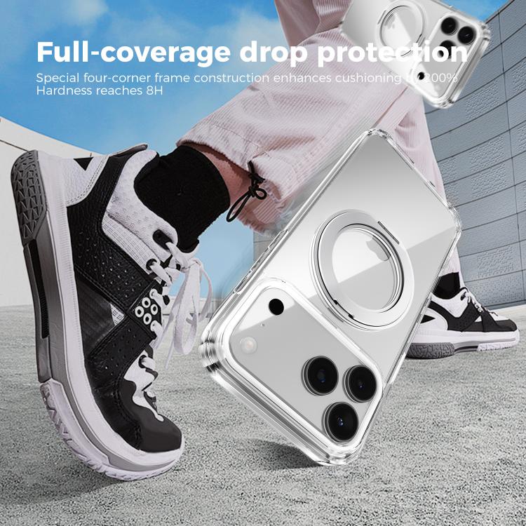 For iPhone 15 Pro ABEEL MagSafe Q-LUCK Pivot Bracket Transparent Phone Case