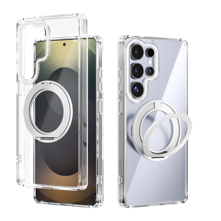 For Samsung Galaxy S25 Ultra 5G ABEEL MagSafe Q-LUCK Pivot Bracket Transparent Phone Case